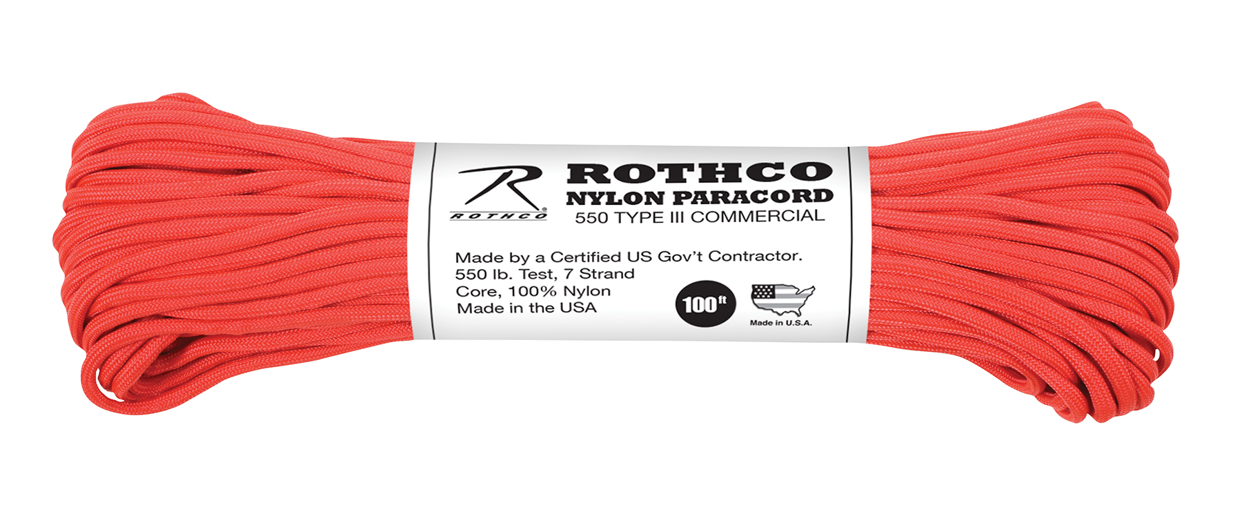 Rothco Nylon Paracord Type III 550 Lb - Red, 100