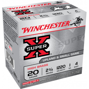 Winchester Super-X Heavy Game Load 20 Gauge 2.75\" 1oz #4 Lead Shot 25 Rounds High Brass Case