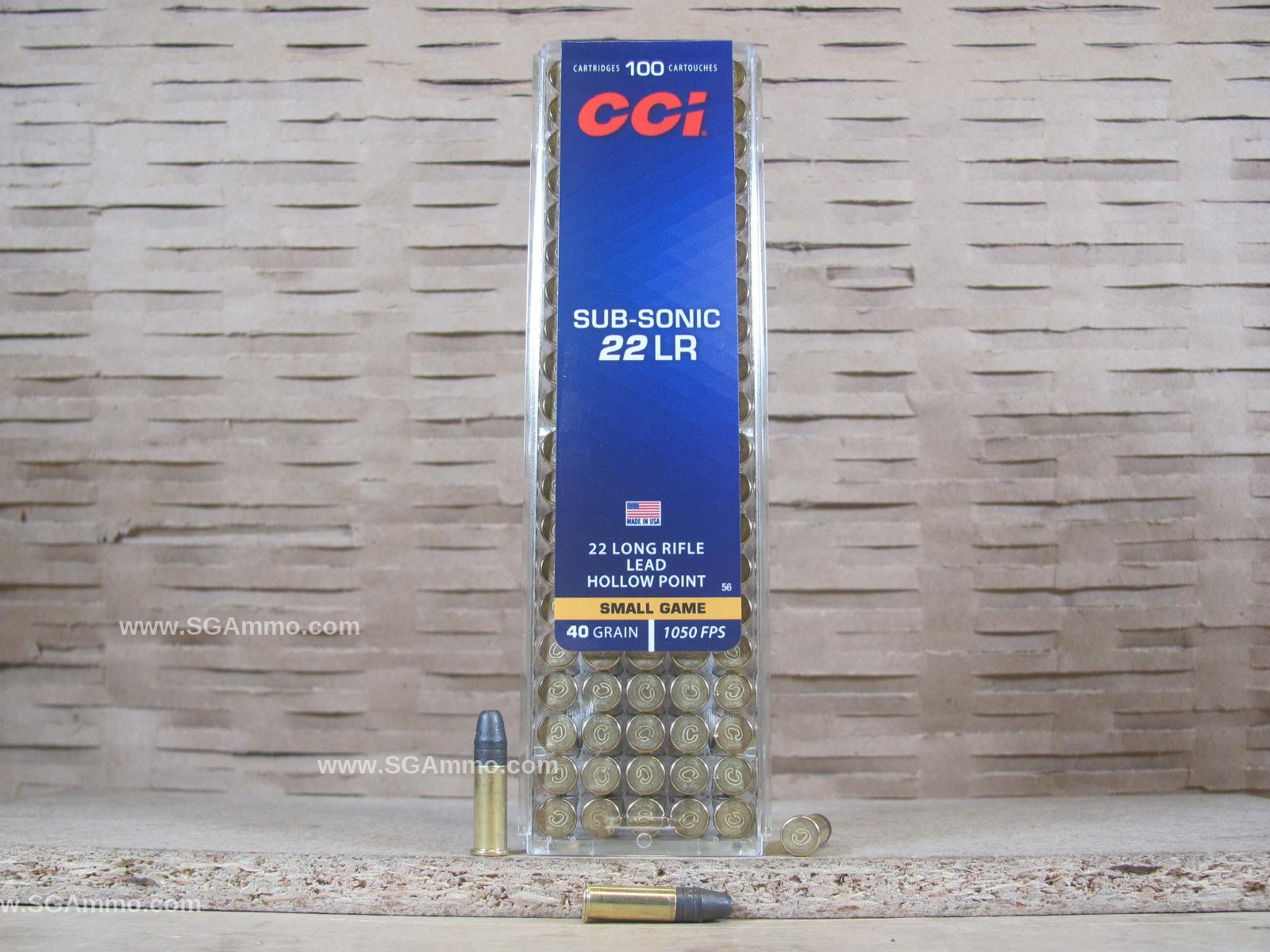 100 Round Plastic Pack – CCI 22 LR Subsonic 40 Grain Hollow Point Ammo – 0056