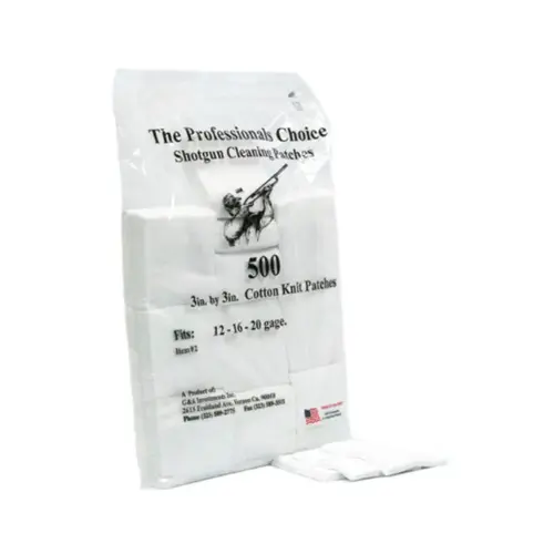 SHOTGUN CLEANING PATCHES - WHITE, 12/16/20 GAUGE, COTTON KNIT, 3" X 3", 500/PK