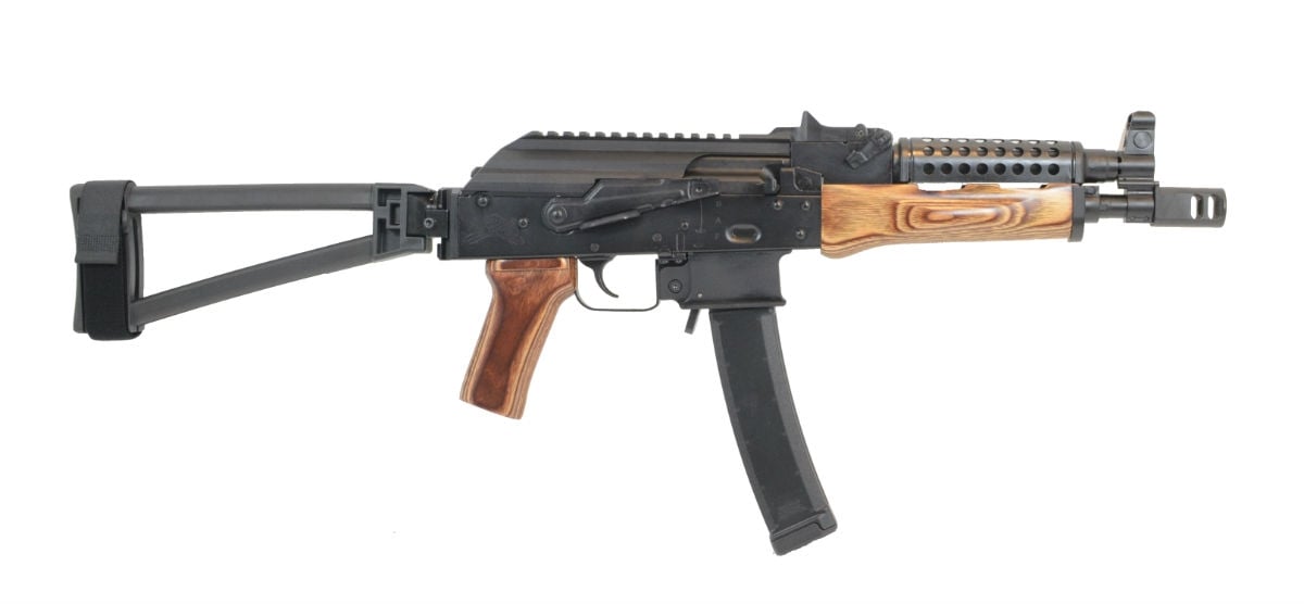 PSA AK-V 9mm Triangle Folder Pistol with Cheese Grater Upper Hand Guard, Nutmeg