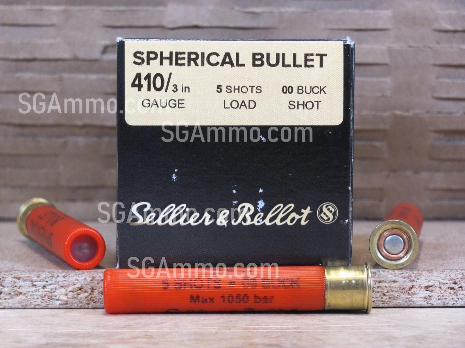 25 Round Box – .410 Gauge 3 Inch 5 Pellet 00 Buck Spherical Bullet Sellier Bellot Ammo – SB410B