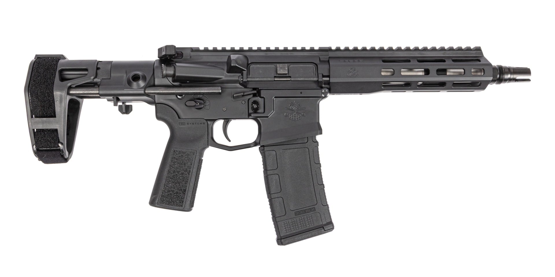 PSA Sabre Enhanced Mixtape Vol. 1, The Black Album - 8" 300BLK 1:5 Pistol w/ Sabre Plan B Mount & Maxim CQB Brace, Black