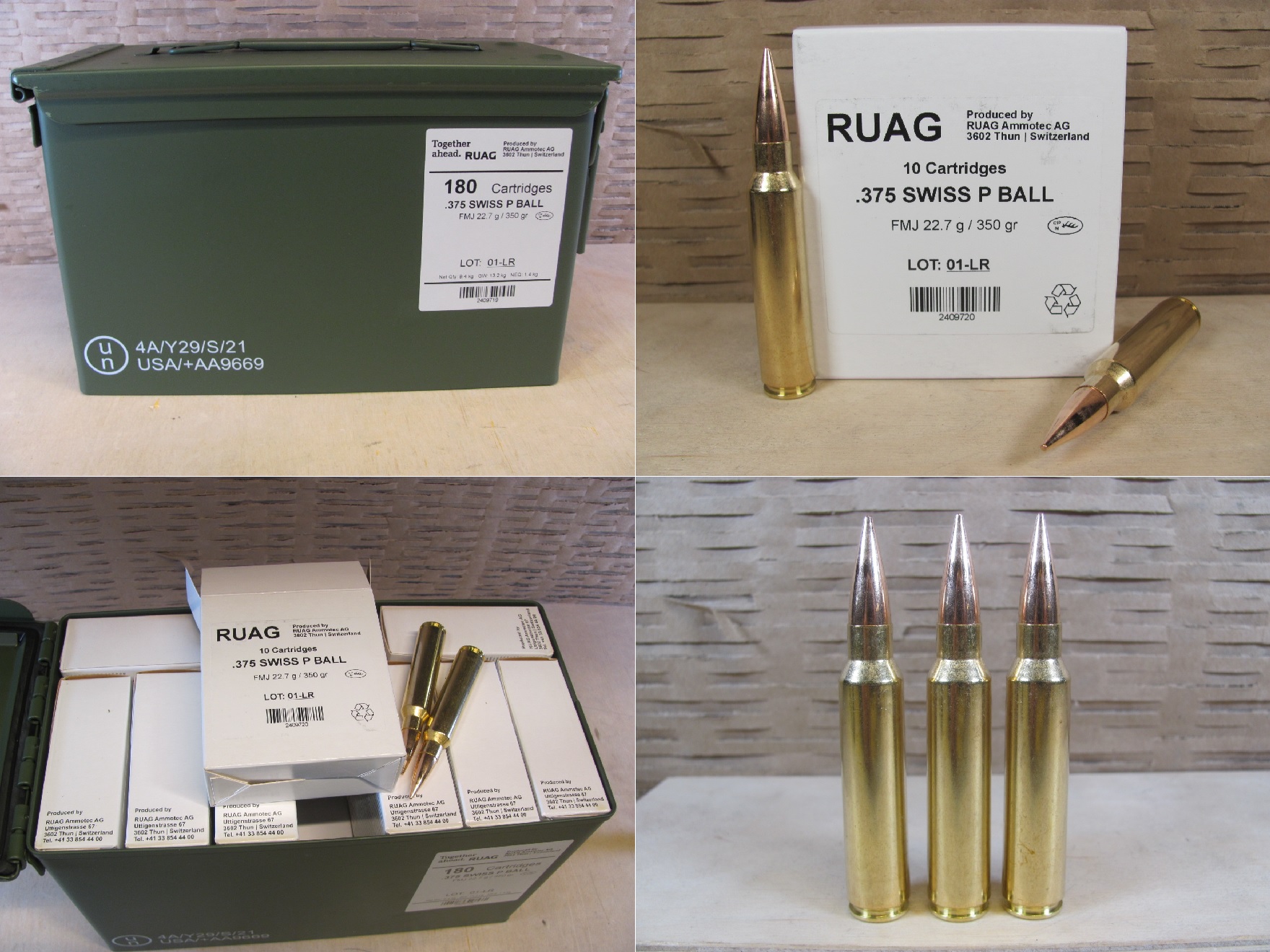 180 Round Canister – 375 Swiss P Ball 350 Grain FMJ Ammo By Ruag