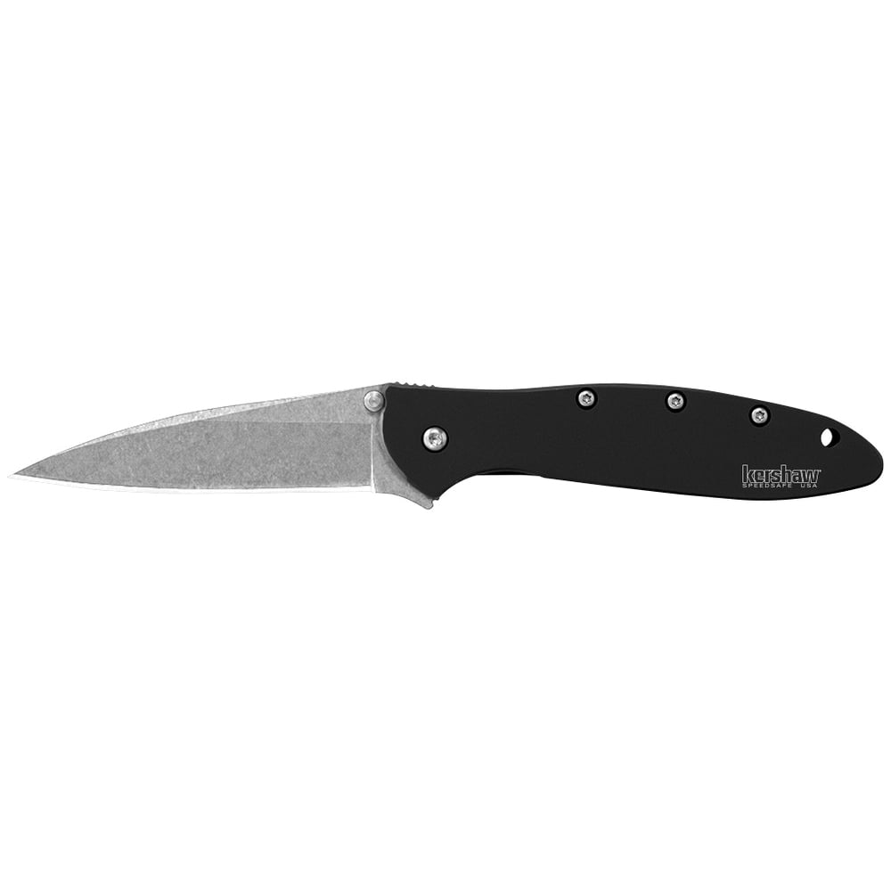 Kershaw Leek Modified Drop Point Folder Knife, 3", Black Anodized - 1660SWBLK