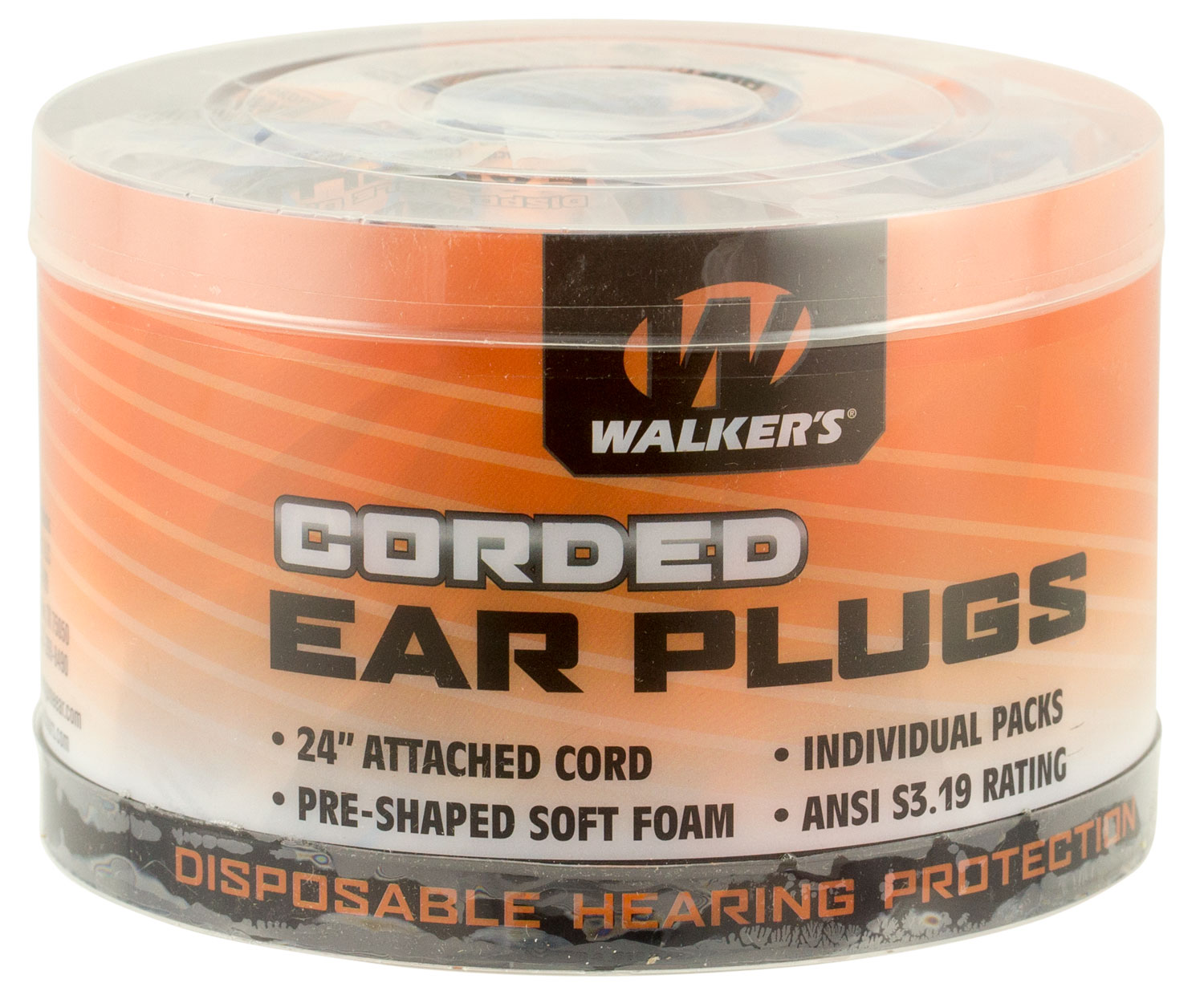 Walkers Game Ear 25 dB Corded Inside the Ear Plug, Orange, 50/pack - GWPCORDPLGBK