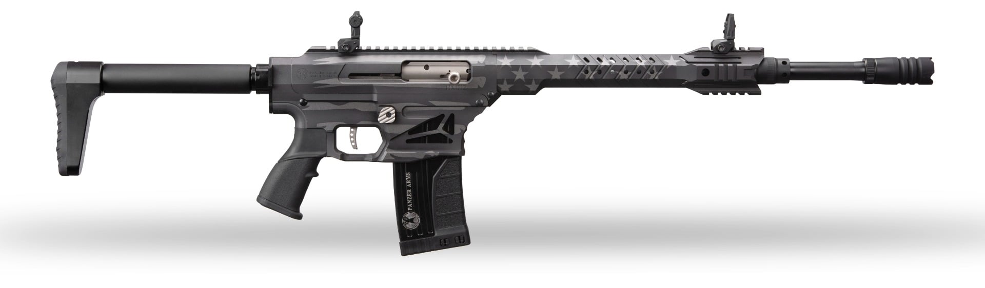 Panzer MAG12 Tactical 12 Gauge 19.75" 5rd Shotgun, Black/Tungsten Flag - PAMAG12TSBTUSFC