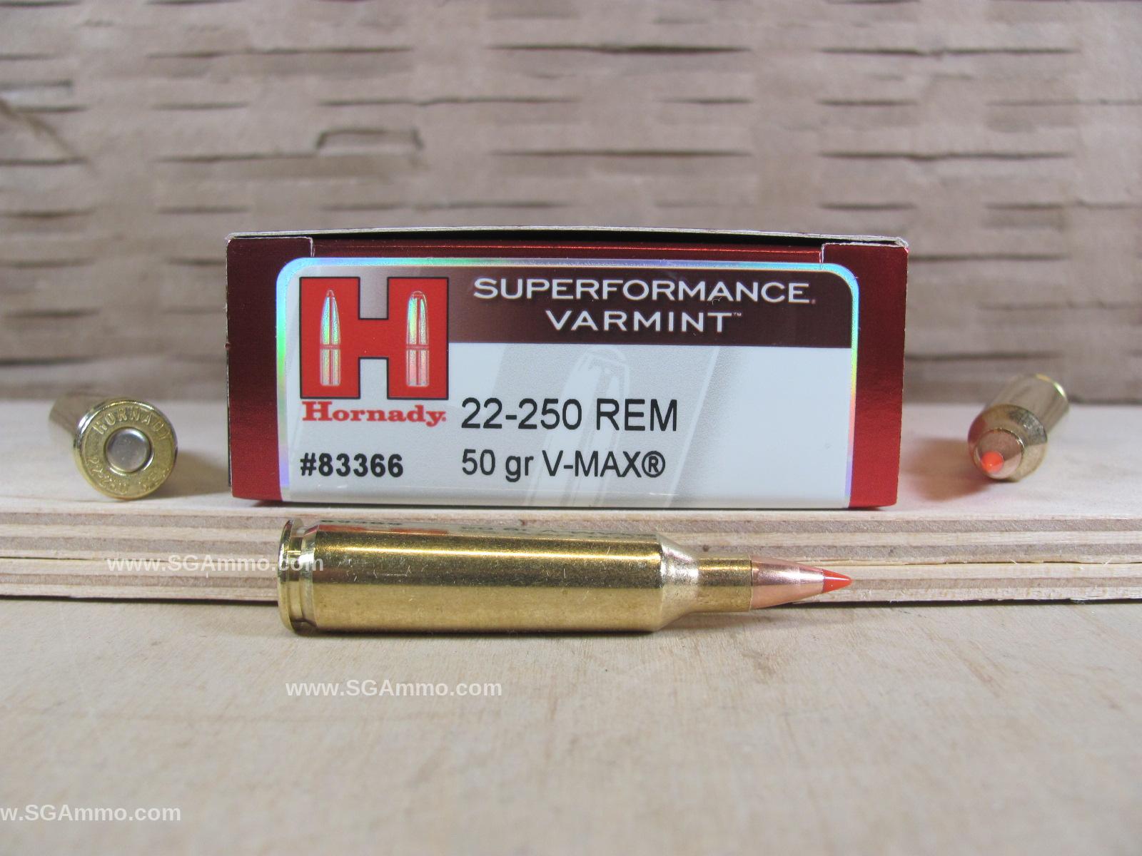 200 Round Case – 22-250 Rem 50 Grain V-Max Hornady Superformance Varmint Ammo – 83366