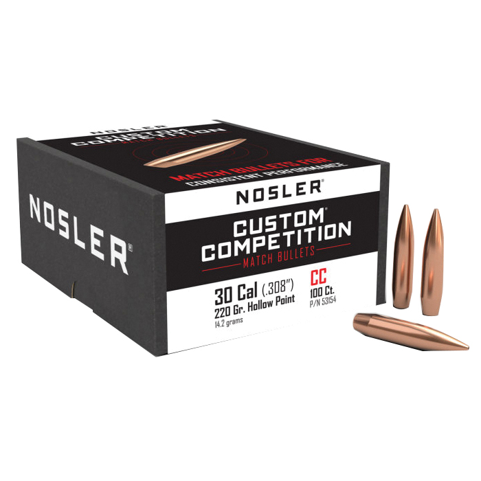 Nosler Custom Competition .30 Cal JHPBT Rifle Bullet, 220 gr 0.308" 100rds