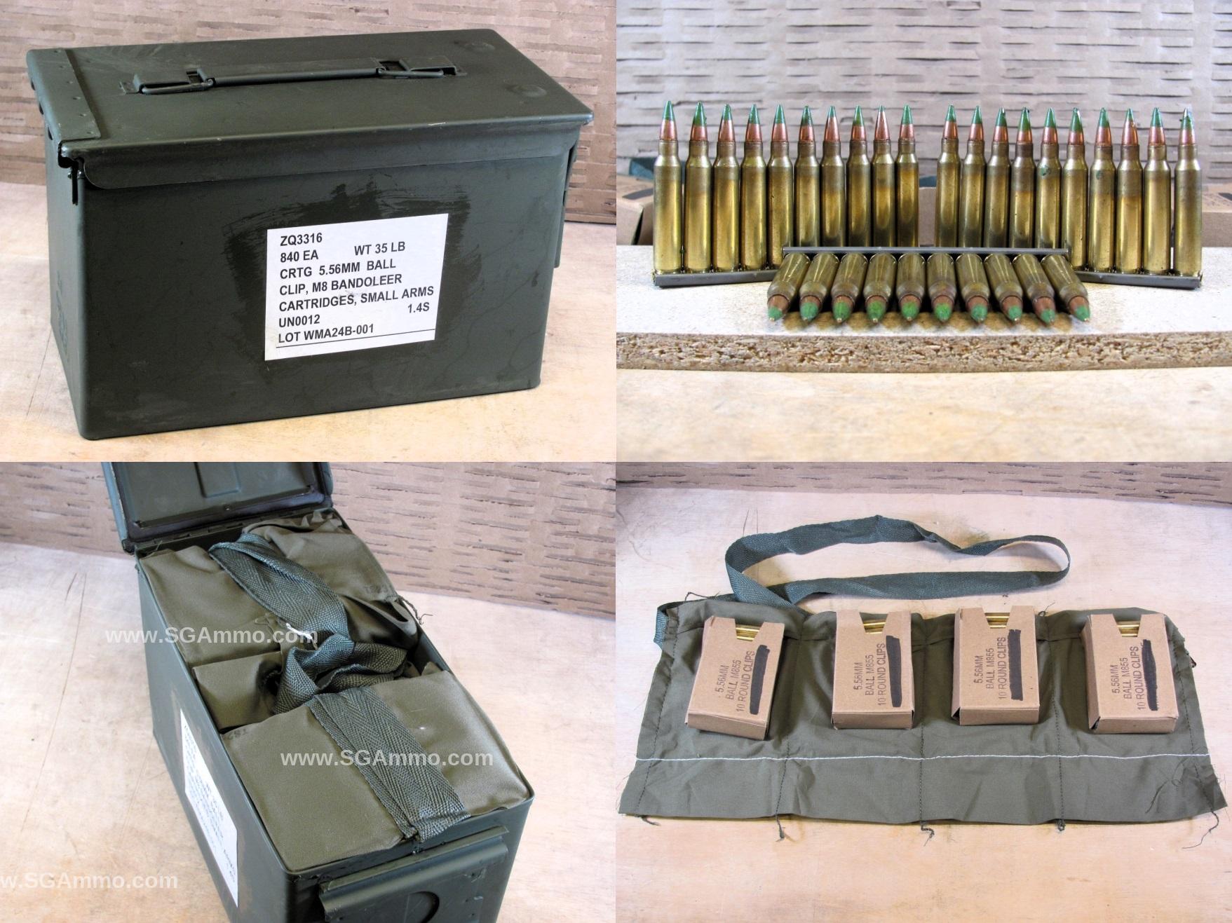 840 Round Can – 5.56mm 62 Grain M855 Winchester Ball Ammo Stripper Clips and Bandoleers in Ammo Canister – ZQ3316