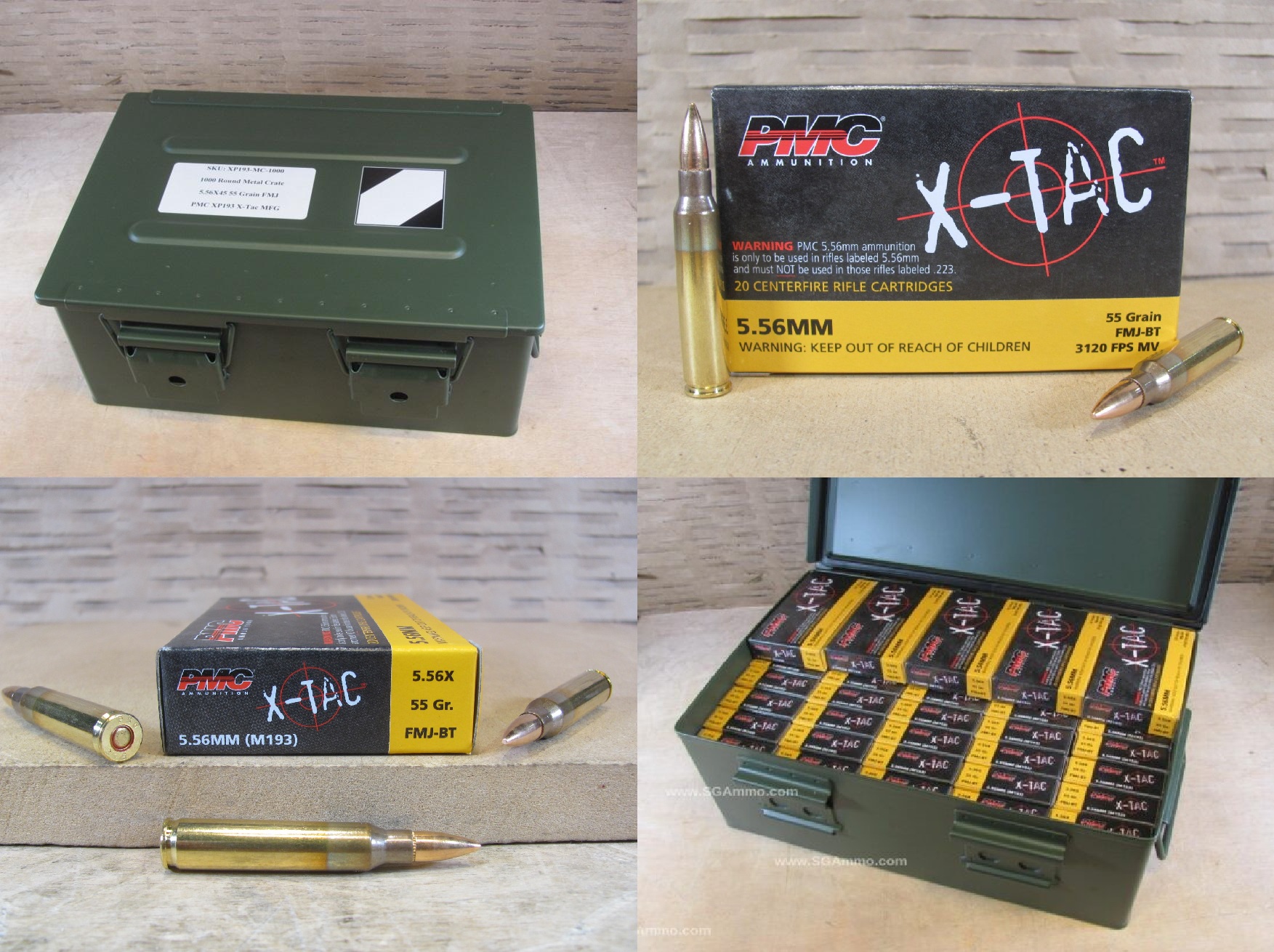 1000 Round Metal Crate Canister – 5.56 PMC X-TAC XP193 55 Grain FMJ BT M193 Ammo – 556X