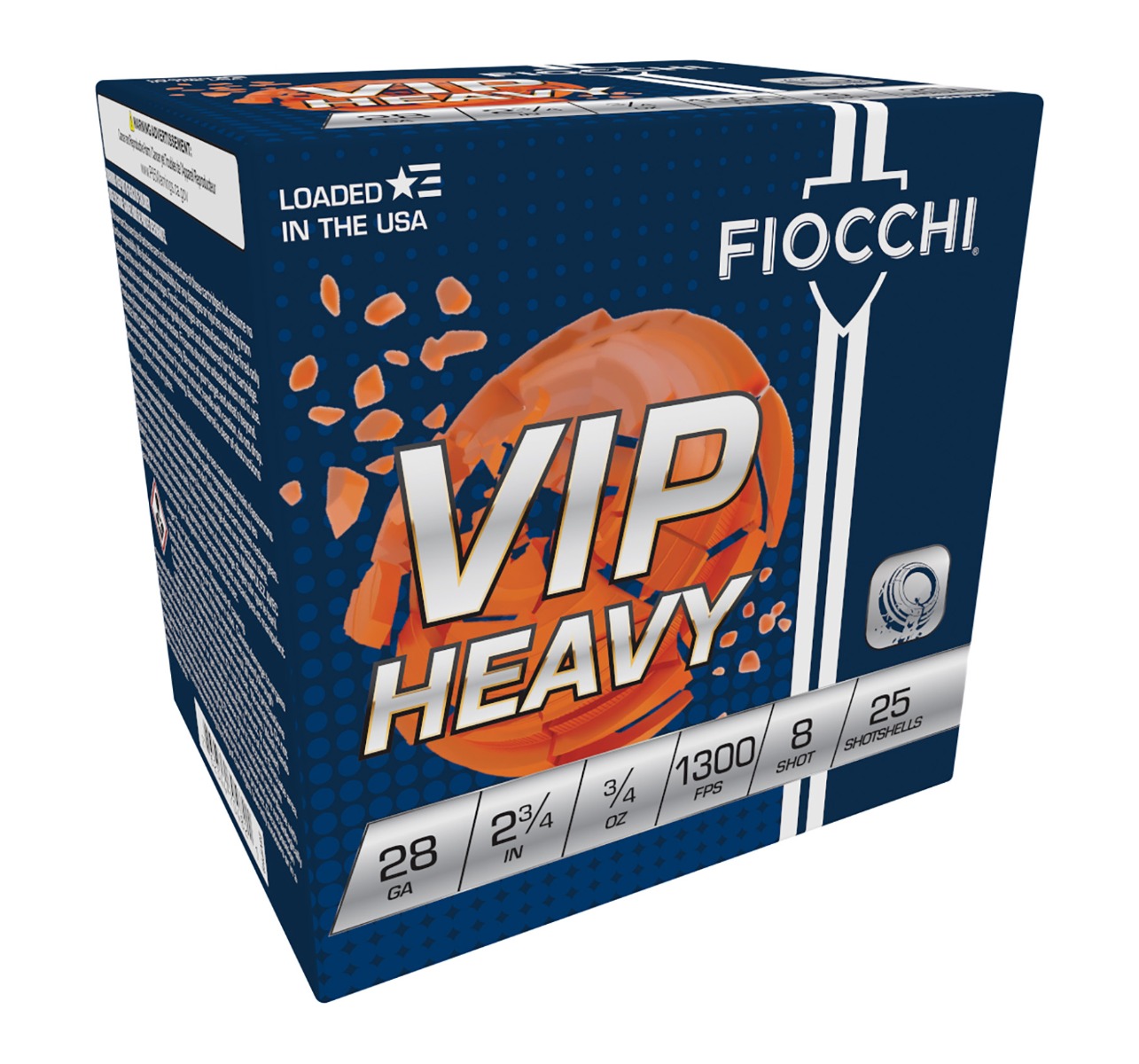 Fiocchi VIP Heavy 28 Gauge 2.75" .75oz #8 Shotshell, 25rds - 28VIPH8
