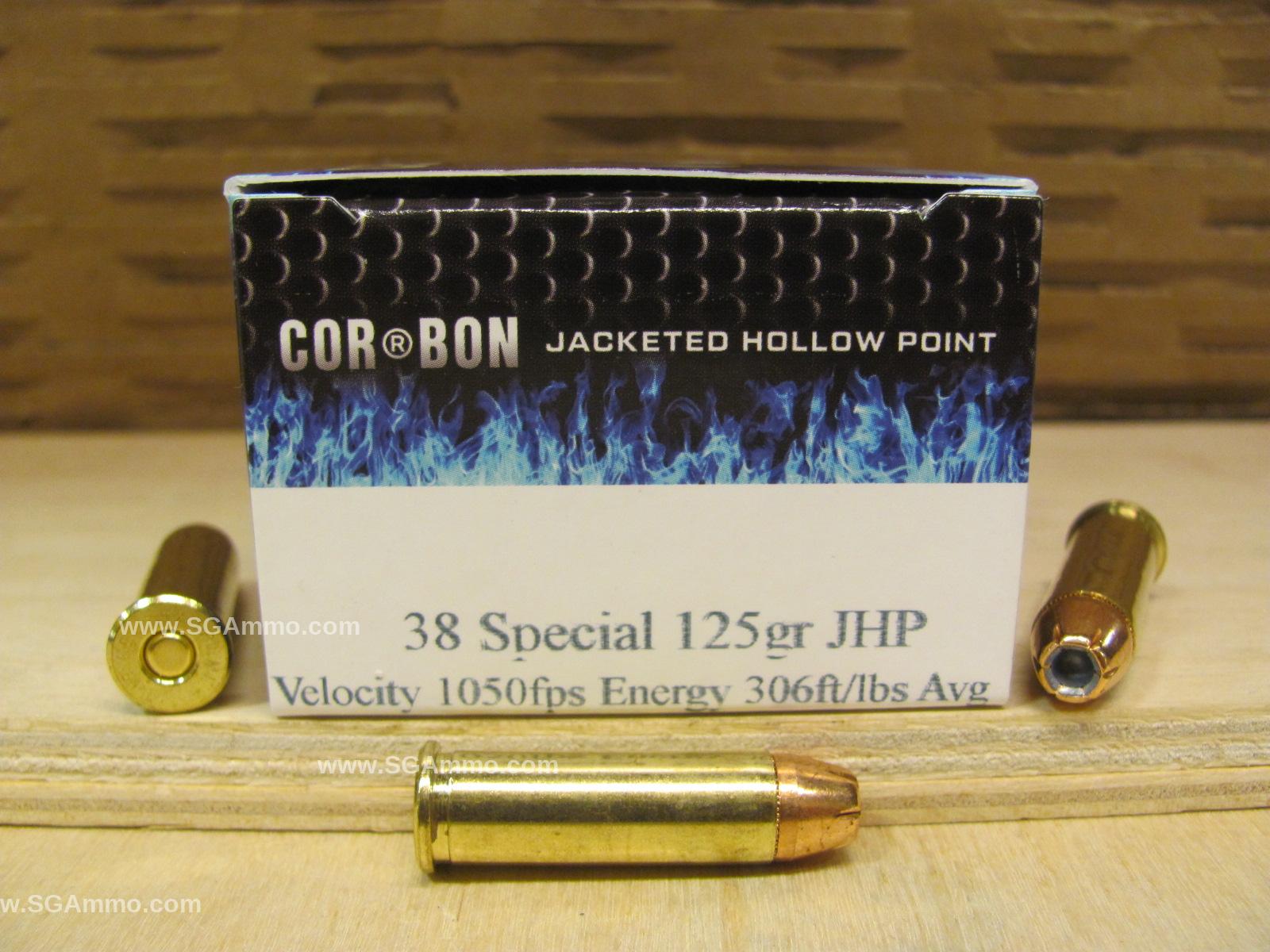 20 Round Box – 38 Special 125 Grain Jacketed Hollow Point Corbon Ammo – SD38125S/20