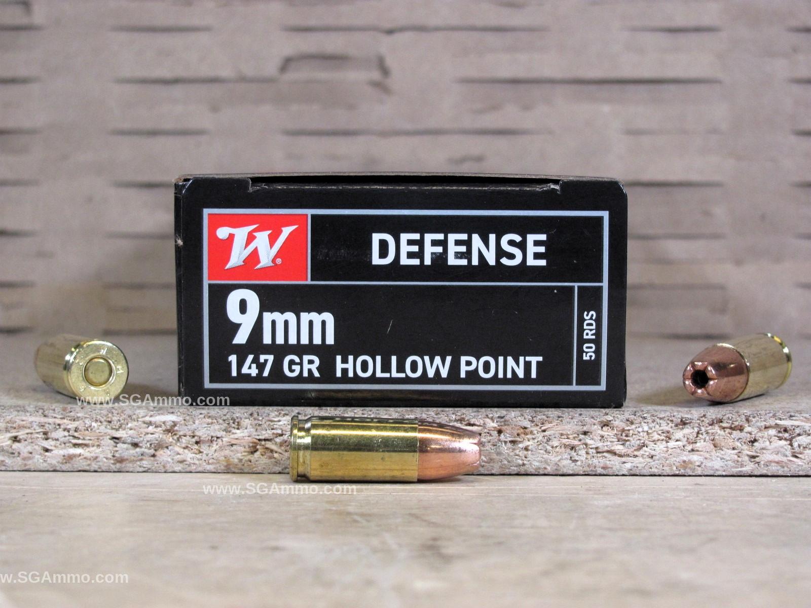 50 Round Box – 9mm High Pressure 147 Grain Jacketed Hollow Point Winchester Defense Ammo – USA9JHP3