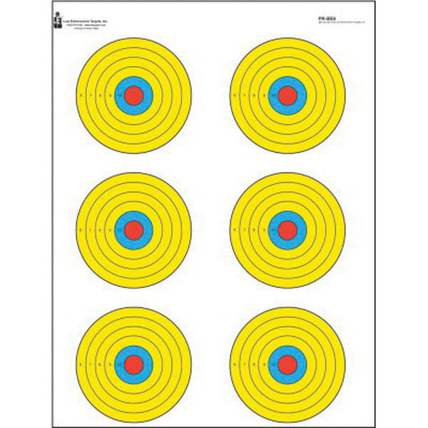 Action Target Law Enforcement 17.5" x 23" High Visibility Fluorescent Bullseye Target, Black/Blue/Red/Yellow, 100/box - PR-BE6-100