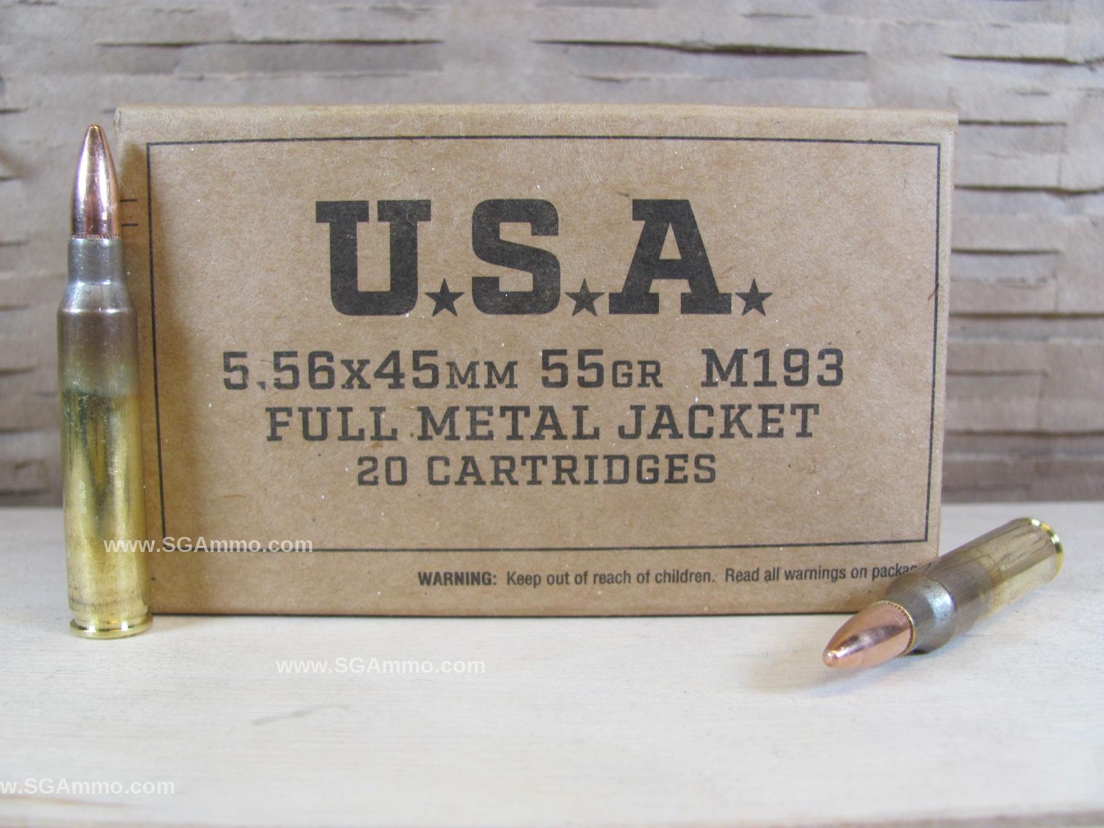 20 Round Box – 5.56mm 55 Grain FMJ Winchester Lake City M193 Ammo – SGM193KW