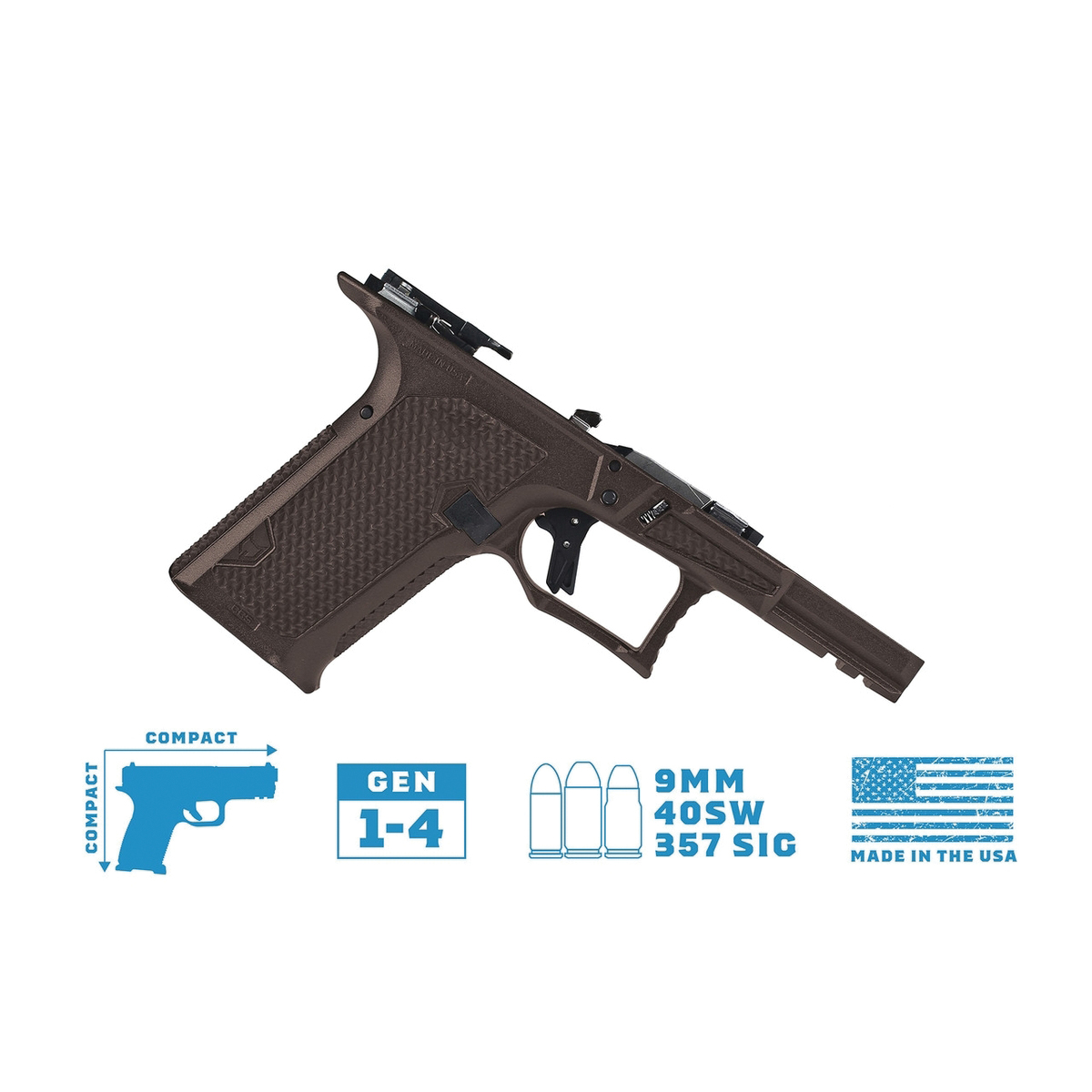 Lone Wolf Dusk 19 CCS Compact/Compact Textured Frame Built Fits Glock Gen 3-4 G19, Brown