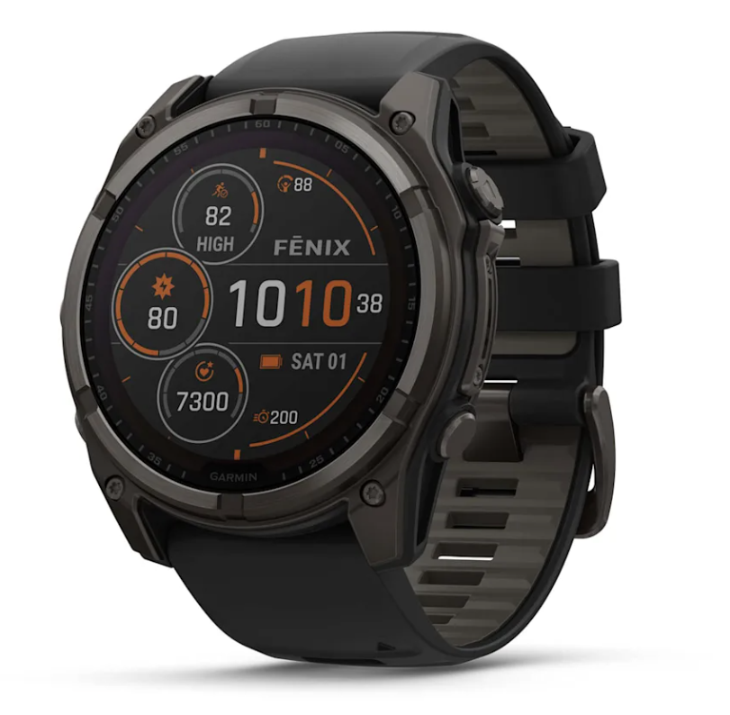 Garmin Fenix 8 51 mm, Solar, Sapphire, Carbon DLC Titanium with Black/Pebble Gray Silicone Band