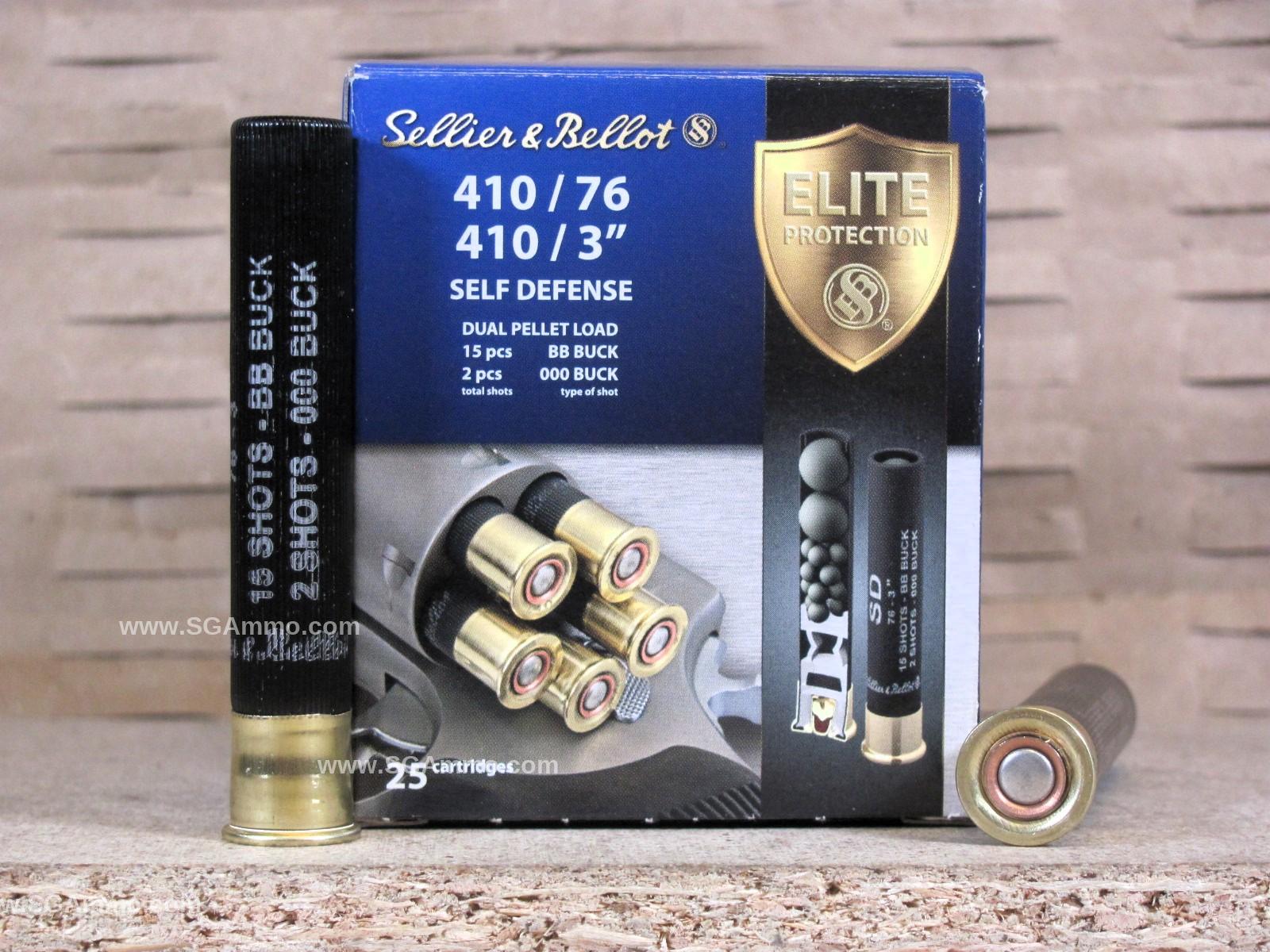 25 Round Box – 410 Gauge 3 Inch Dual Sized Pellet Buckshot Load Sellier Bellot Ammo – SB410SDB