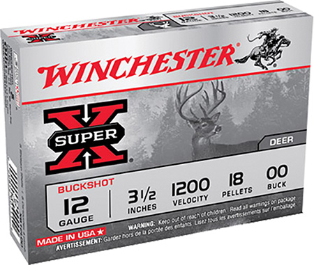 Winchester 12ga 3.5" 18 Pellet 00 Buck Shotshell Ammunition 5rds - XB12L00
