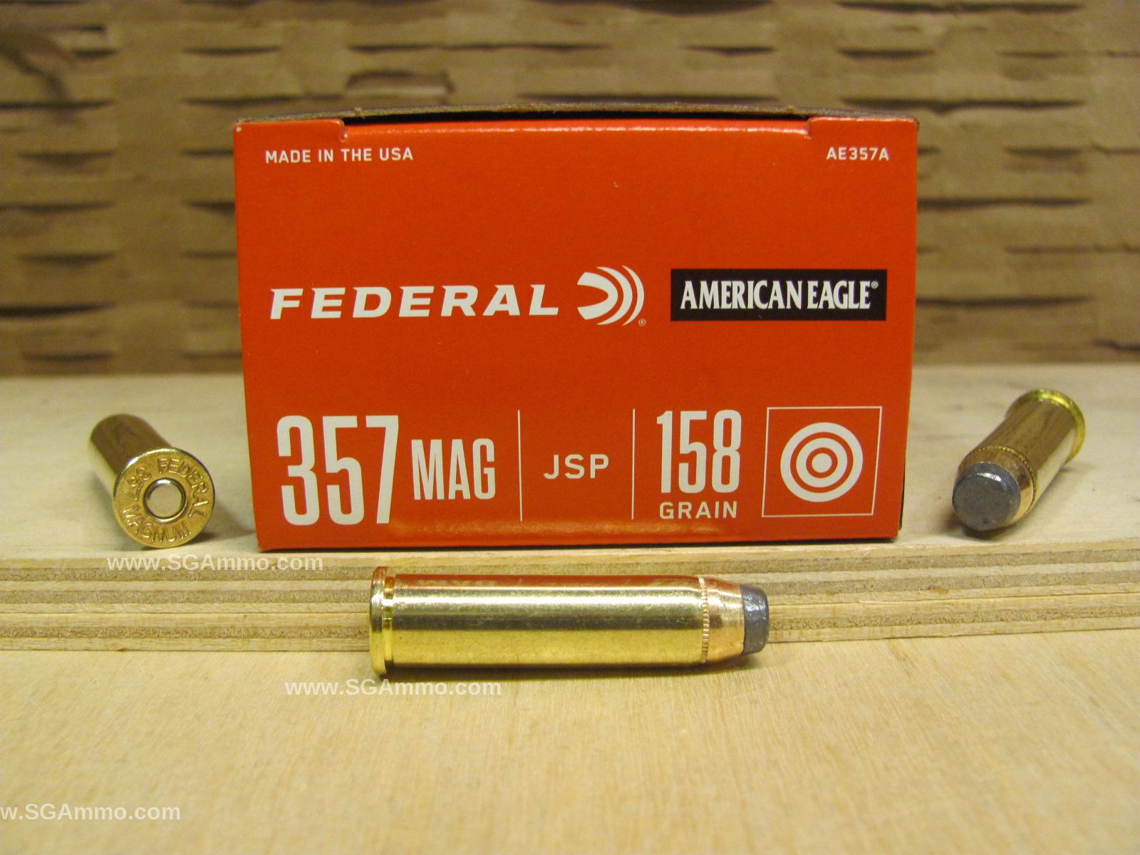50 Round Box – 357 Magnum Federal American Eagle 158 Grain Jacketed Soft Point Ammo – AE357A