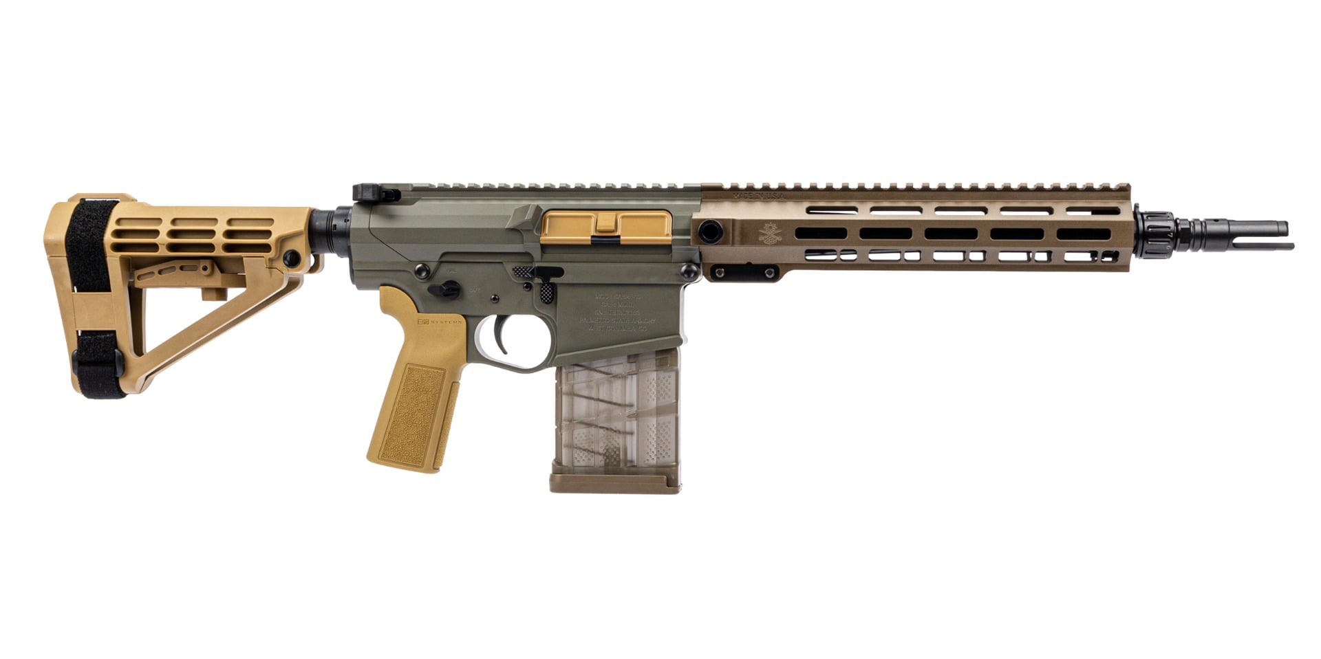 PSA Sabre-10A1 Billet 12.5" .308 Pistol w/Rifle Speed Gas Block and SBA-4 Brace, Moss Green