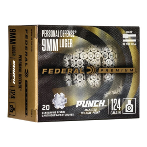 Federal PD9P1 Premium Personal Defense Punch 9mm Luger 124 gr Jacketed Hollow Point (JHP) - 20rd Box