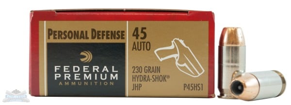 Federal P45HS1 Premium Personal Defense 45ACP 230gr Hydra-Shok Jacketed Hollow Point 20 Per Box/25 Case - Flat Rate Shipping Under 30lbs! - No Credit Card Fees