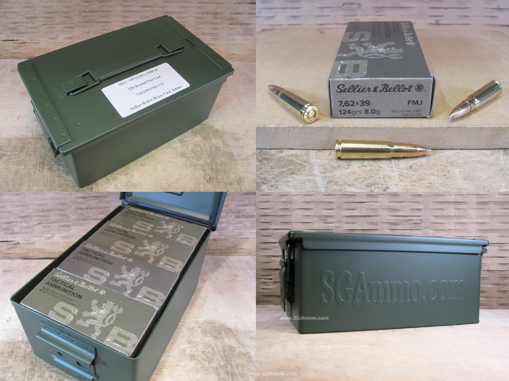 320 Round Flat Can – 7.62×39 124 Grain FMJ Brass Case Boxer Primed Sellier Bellot Non-magnetic Ammo – SB76239A – Packed in Metal Canister