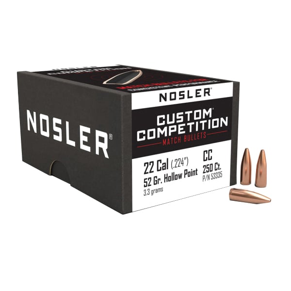 Nosler Custom Competition .22 Cal JHPBT Rifle Bullet, 52 gr 0.224" 250rds