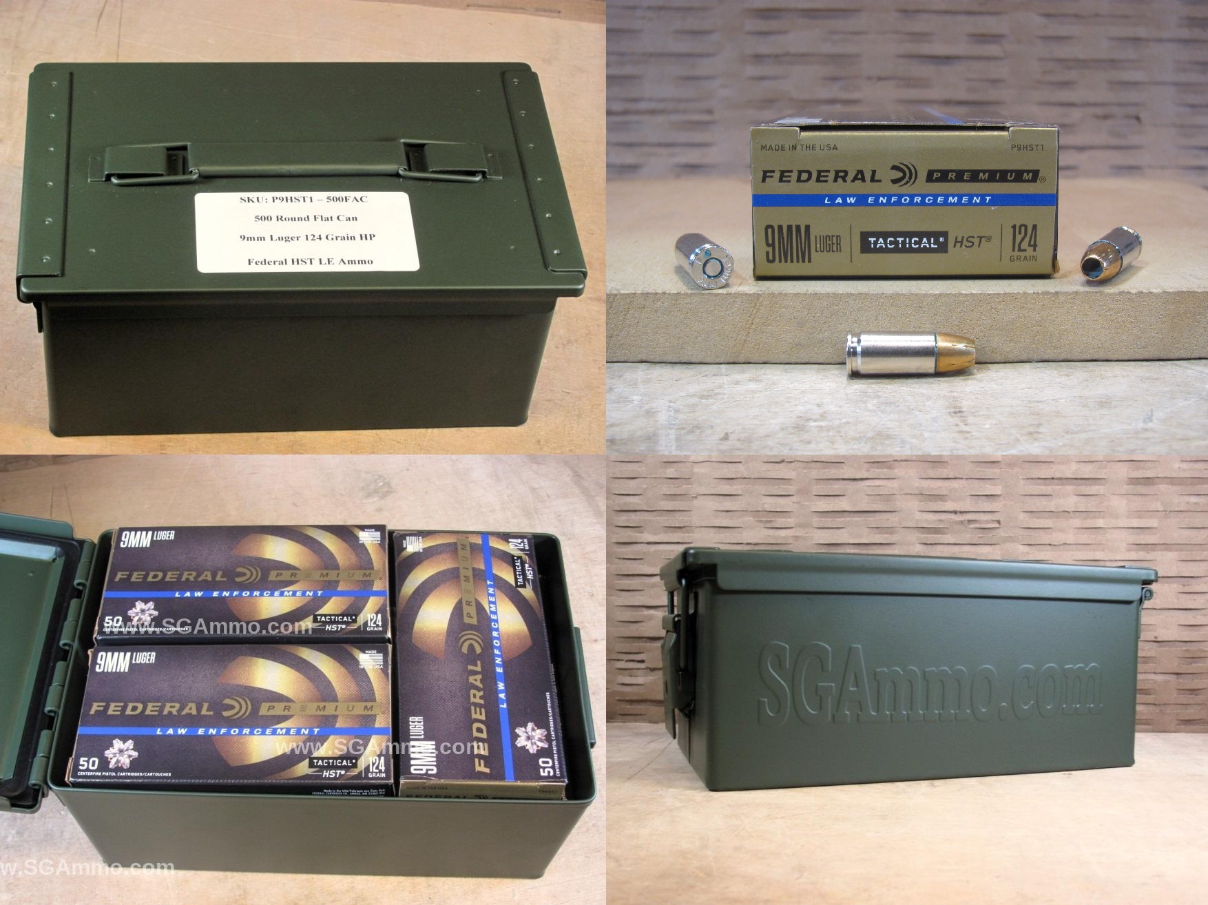 500 Round Flat Can – 9mm Luger Federal HST 124 Grain HP Hollow Point LE Ammo – P9HST1 – Packed in Metal Canister