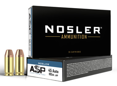 Nosler ASP 45 ACP 185 Grain Jacketed Hollow Point (JHP) Ammo