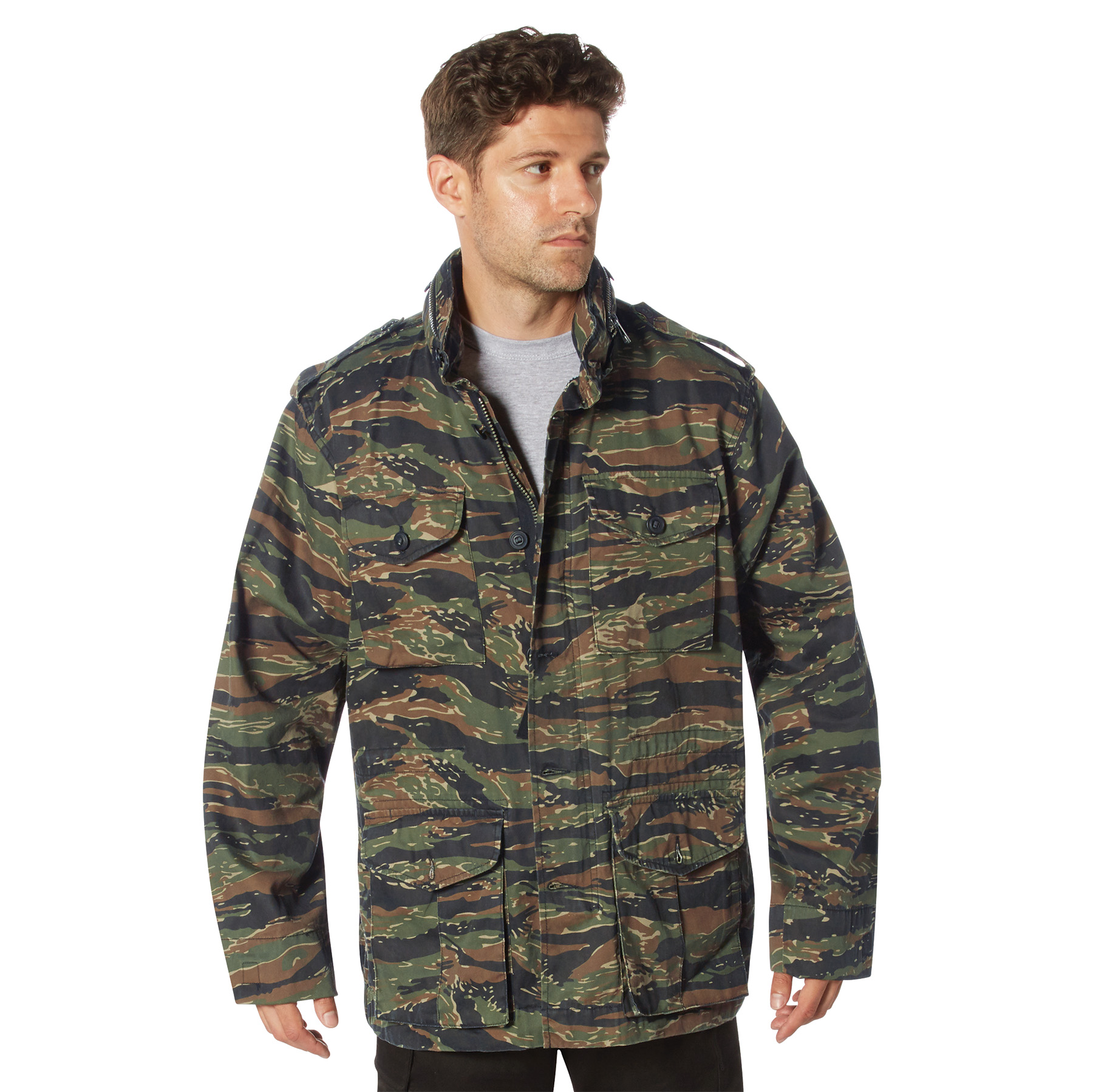 Rothco Vintage Lightweight M-65 Field Jacket - Tiger Stripe Camo, Large