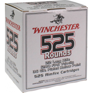 Winchester Ammo 22LR525HP 22 Long Rifle 36 GR Copper-Plated Hollow Point - 525rd Box