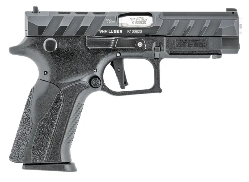 Grand Power 8588005808668 Q100 Mk23 9mm Luger 15+1 4.25" Stainless Rotating Barrel, Black Steel Optic Ready/Serrated Slide, Black Steel Frame w/Accessory Rail Beavertail, Textured Grip
