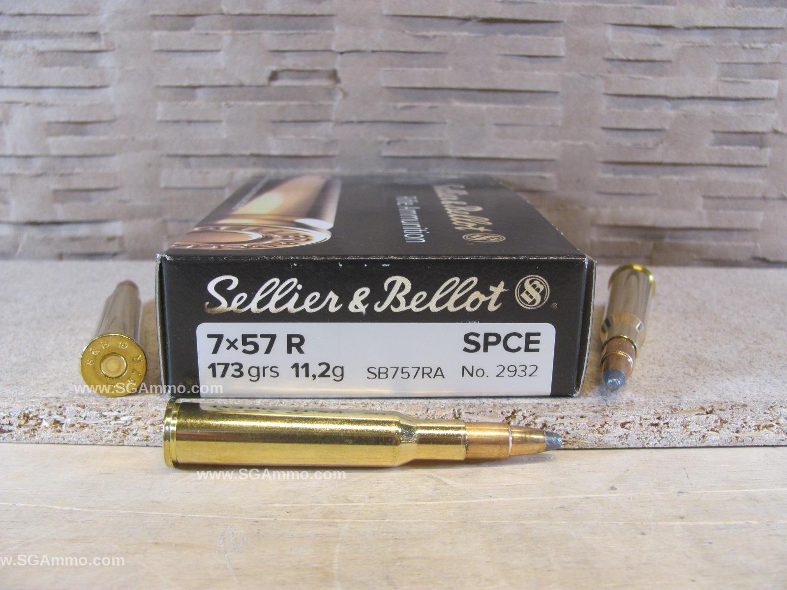 20 Round Box – 7X57R Sellier Bellot 173 Grain SPCE Soft Point Ammo – SB757RA