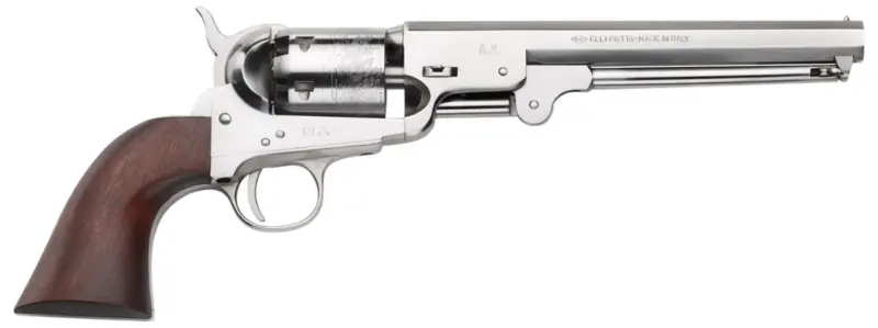 Pietta PF51OS36712 1851 Navy "Old Silver" 36 Cal 7.50" 6rd Old Silver Frame, Octagon Barrel, Walnut Grip