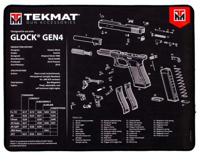 Tekmat Armorers Bench Mat Ultra 15inx20in Glock Gen 4 Black R20GLOCKG4