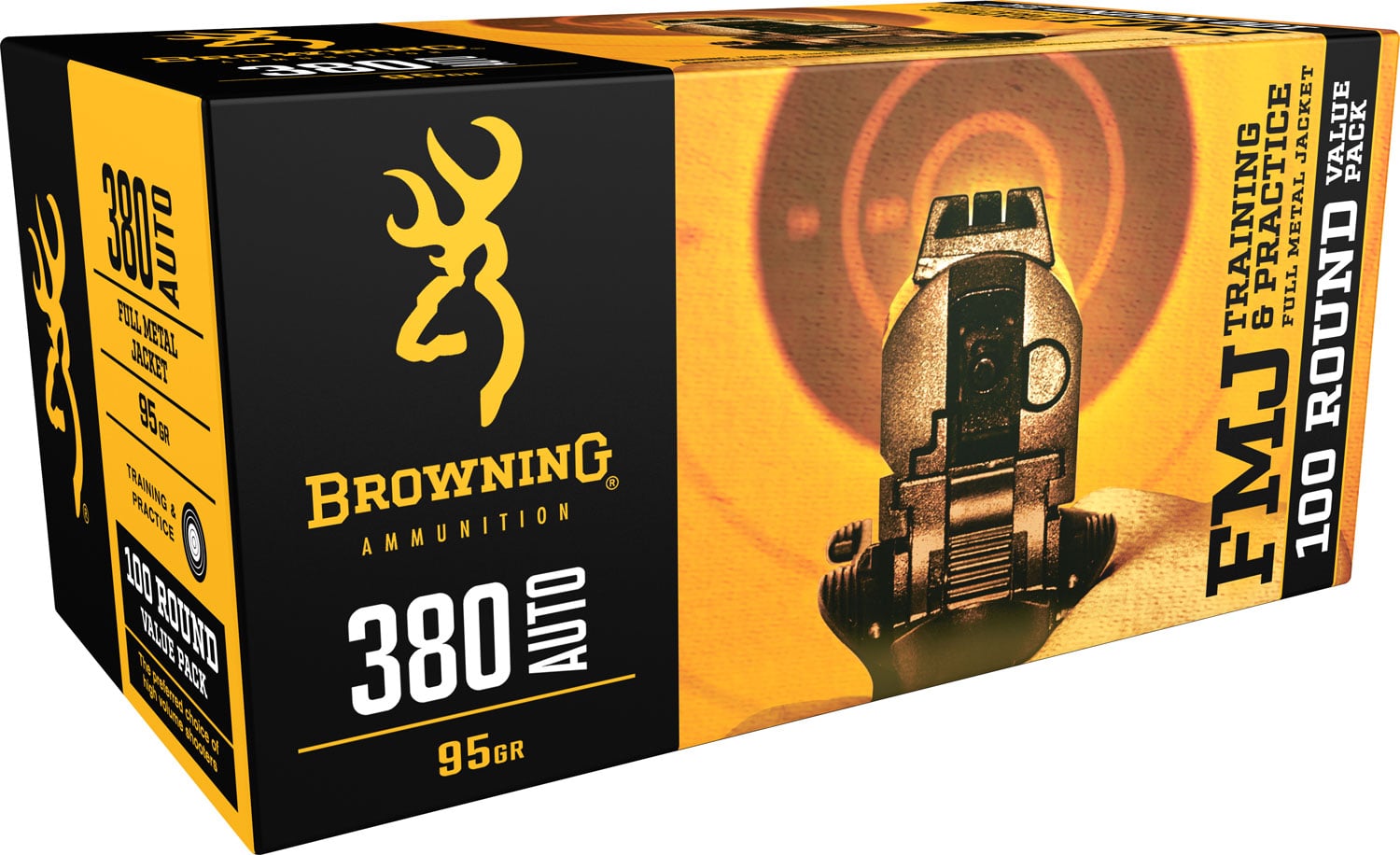 Browning Training & Practice 95 gr Full Metal Jacket .380 ACP Ammo, 100/box - B191803804