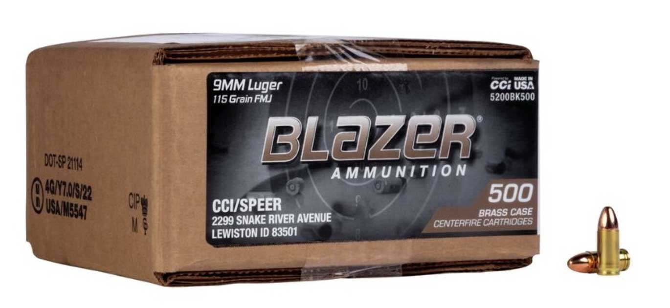 CCI Blazer Brass 9mm 115 Grain FMJ Bulk Ammo, 500rds