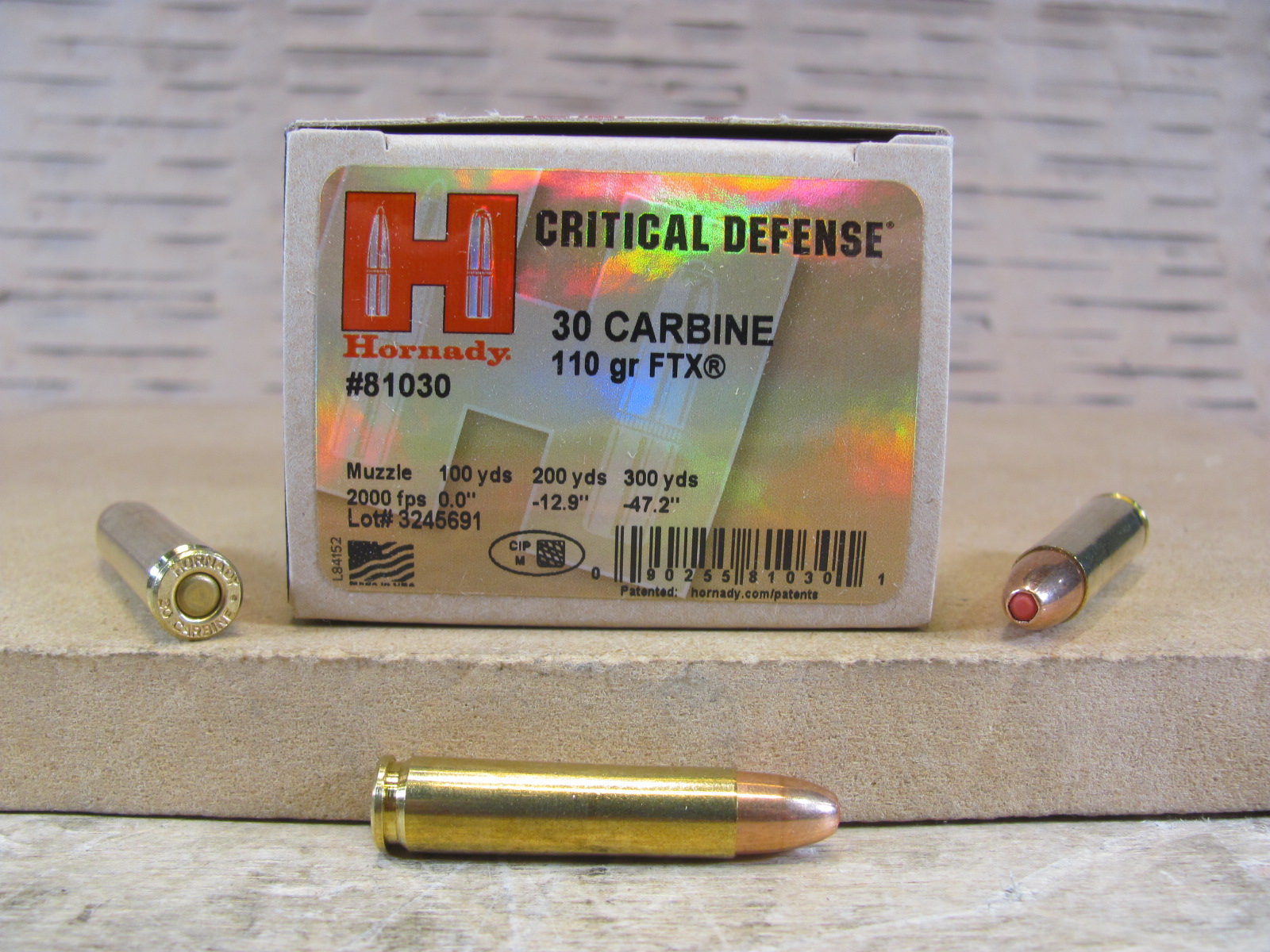 250 Round Case – 30 Cal Carbine Hornady Critical Defense 110 Grain FTX Ammo – 81030