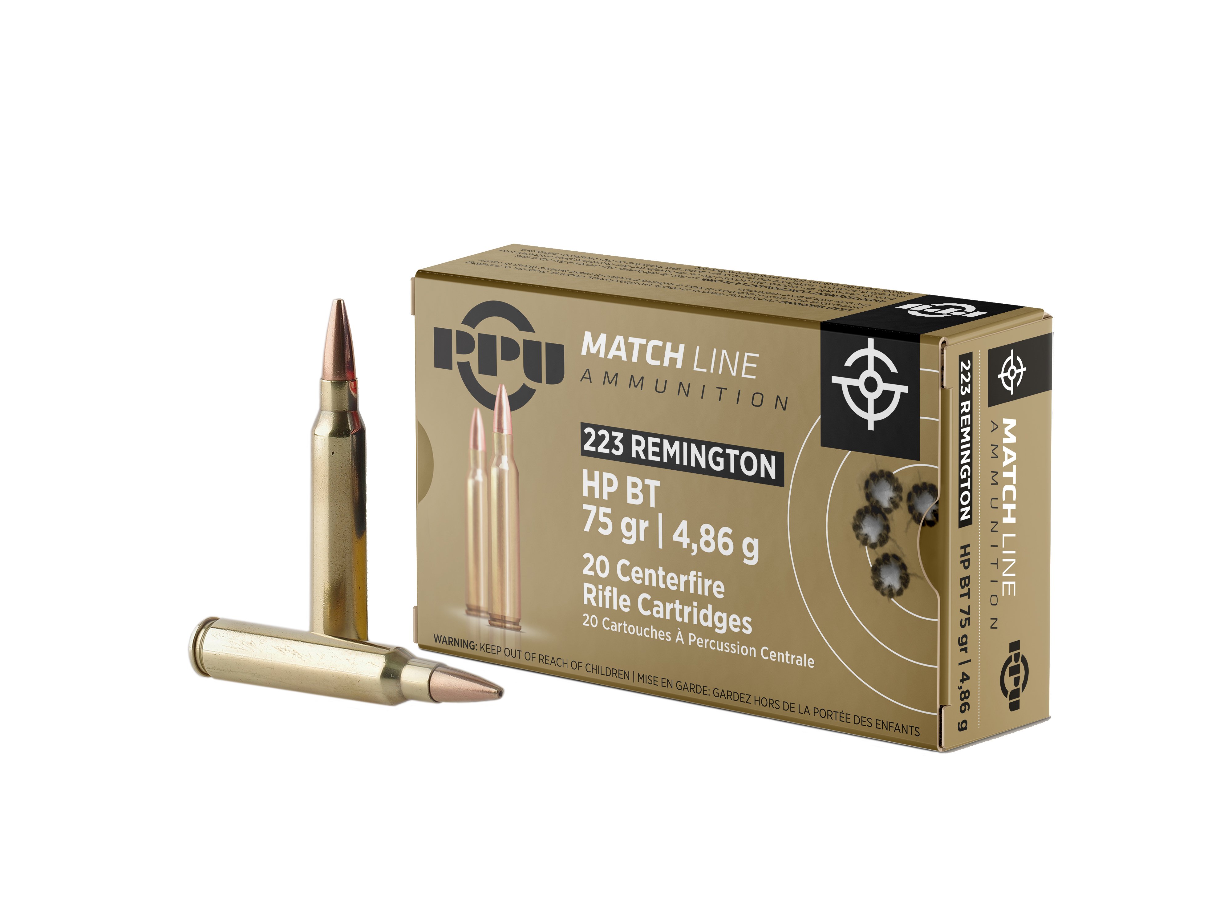 PPU PPM2232 Match 223Rem 75gr Hollow Point Boat Tail 20 Per Box/50 Case - No Credit Card Fees - Low, flat rate shipping