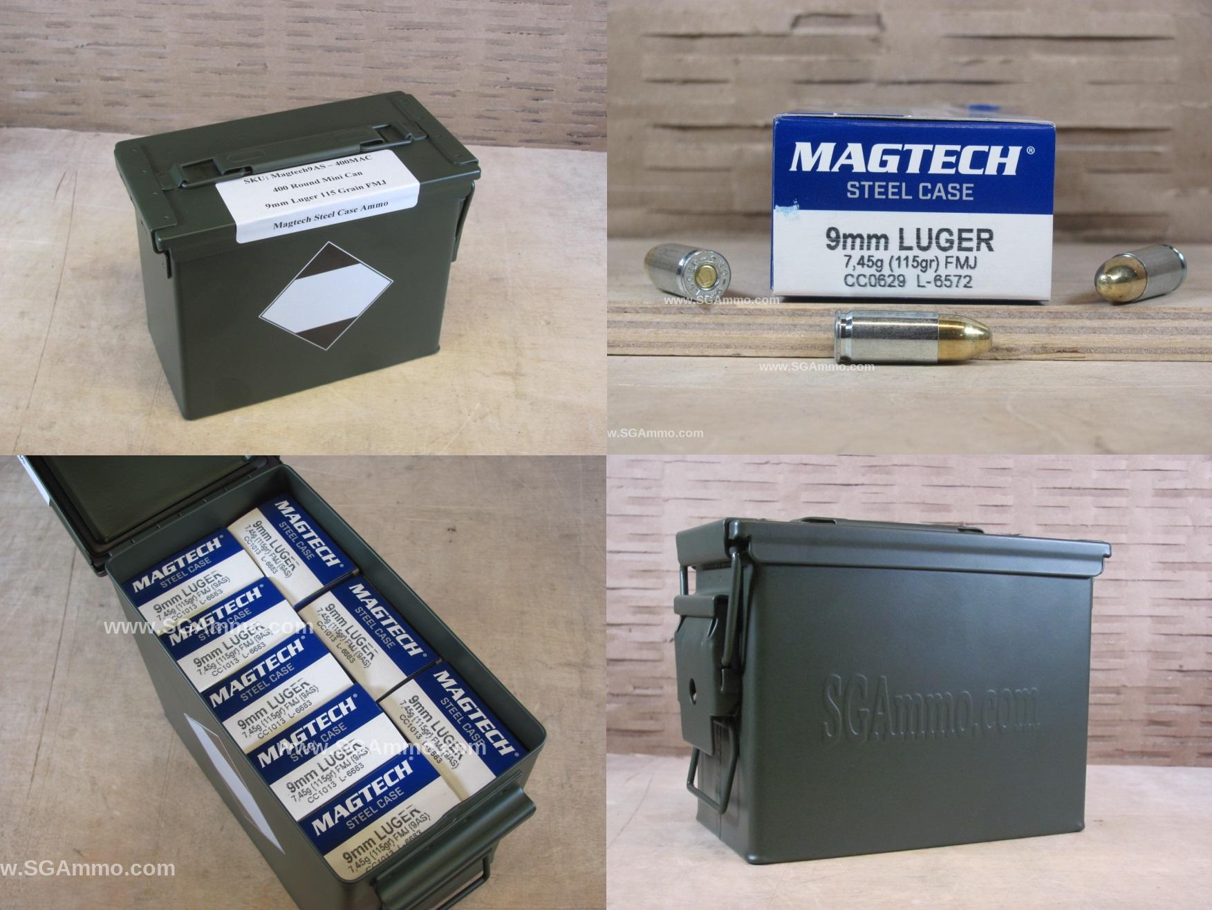 400 Round Can – Steel Case 9mm Luger 115 Grain FMJ Magtech Ammo – 9AS – Packed in Mini Canister