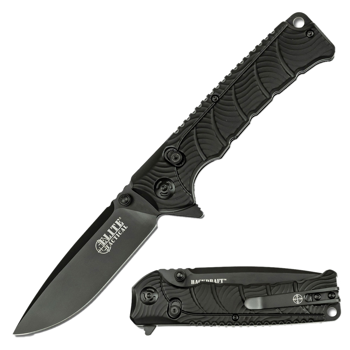 Elite Tactical Backdraft Folding Knife Drop Point, Black