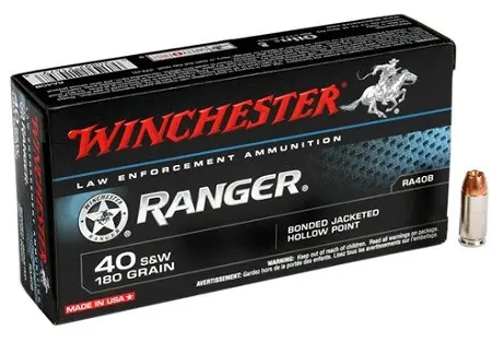 Winchester 40 S Ammunition Ranger RA40B 180 Grain Bonded Jacketed Hollow Point 50 Rounds