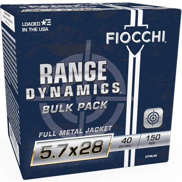 Fiocchi Range Dynamics 5.7x28 FN 40gr FMJ 1700 fps 1 – Case of 9 150rd boxes (1350 rounds) -Free Shipping