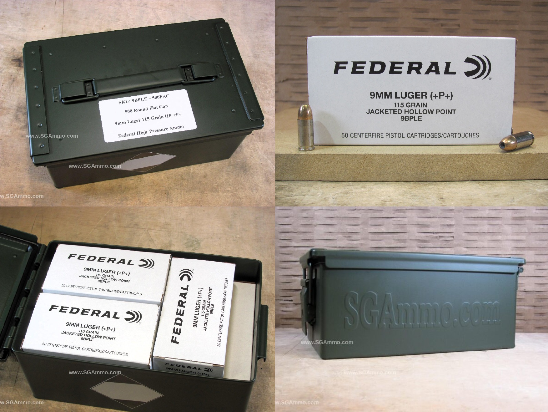 500 Round Flat Can – 9mm Luger +P+ Federal 115 Grain Hollow Point Ammo – 9BPLE – Packed in Metal Canister – READ WARNING
