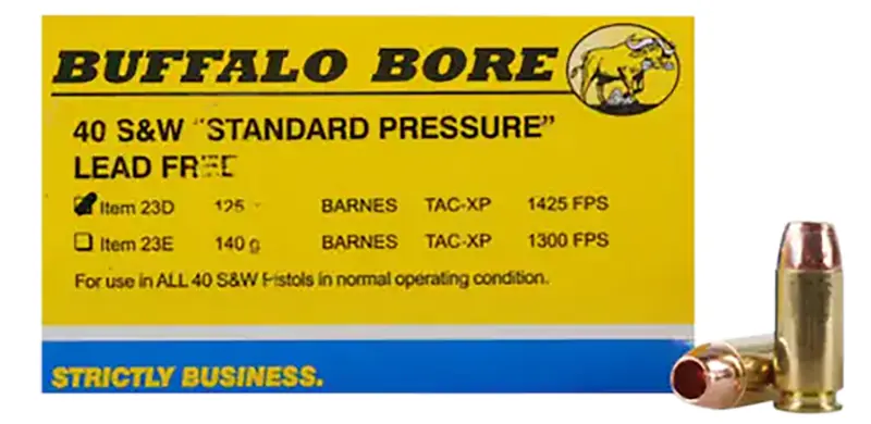 Buffalo Bore Ammunition 23D20 Standard Pressure Strictly Business 40S 125gr Barnes TAC-XP Lead Free 20 Per Box/12 Case