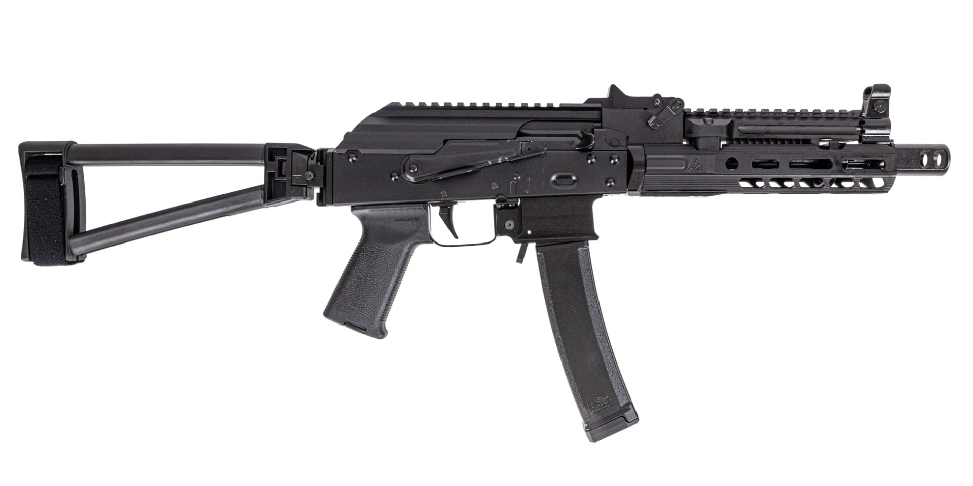 PSA AK-V 9mm Triangle Folding Pistol with ALG Trigger, and PSA-SLR SOLO 7.5" Rail