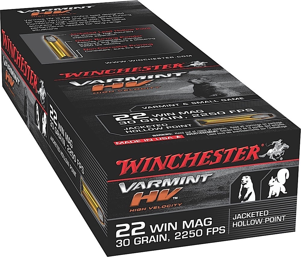 Winchester Ammunition Varmint-HV 30 gr Jacketed Hollow Point .22 WMR Ammo, 50/box - S22M2